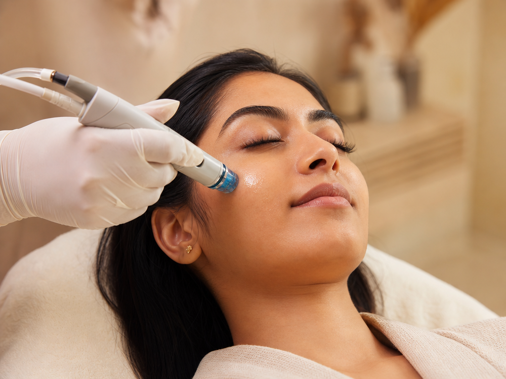 HydraFacial treatment gliding over a client's cheek at CoLaz Uttara