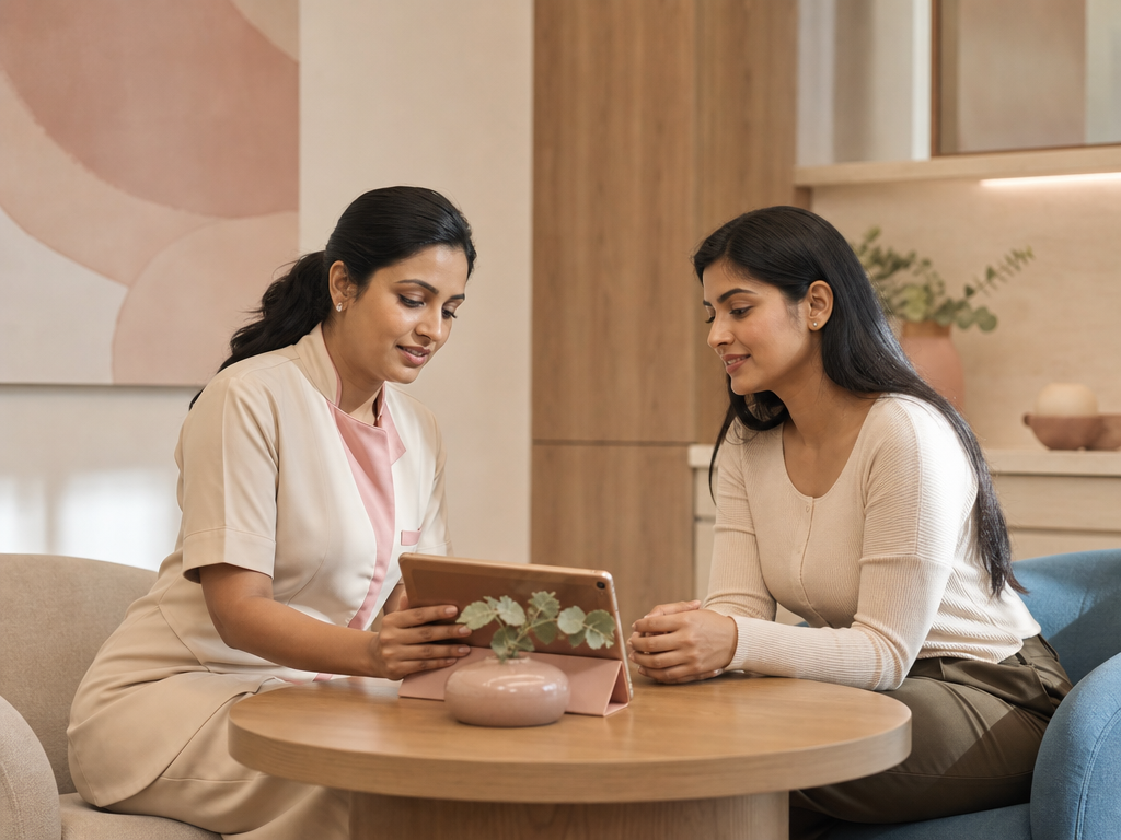 CoLaz clinician reviewing a laser hair removal plan with a client in Uttara